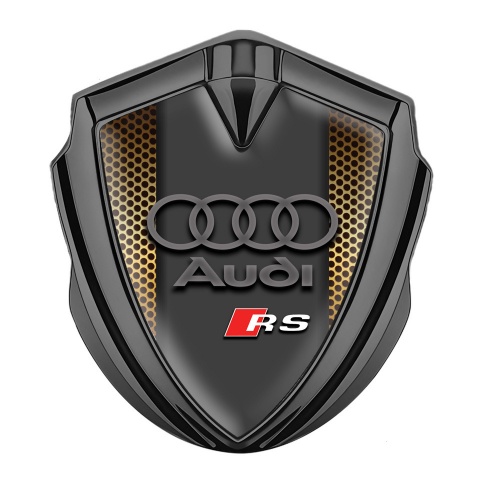 Audi RS Abzeichen selbstklebend Graphit Tonfarbe mit Orange Perforiertes Metall Basis design