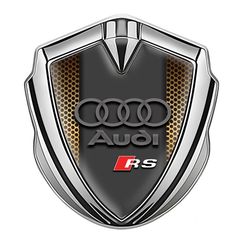 Audi RS Abzeichen selbstklebend Silbertonfarbe mit Orange Perforiertes Metall Basis design