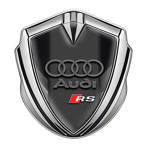 Audi RS Emblem Abzeichen selbstklebend Silbertonfarbe mit Schwarz Grau Elemente Design