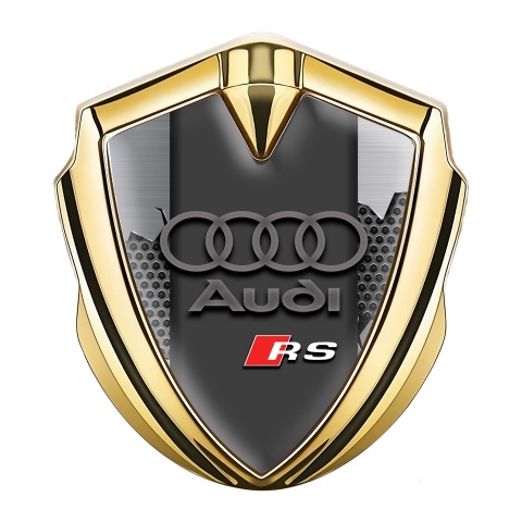 Audi RS Emblem Auto Zeichen Goldtonfarbe mit Zerbrochenes Metall Effekt und Sport Logo