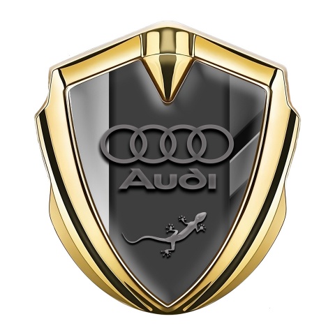 Audi Quattro Emblem Abzeichen selbstklebend Goldtonfarbe mit Polierte Platte und Eidechse Logo Stil