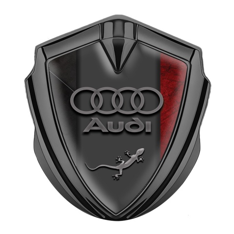 Audi Quattro Emblem Logo Schriftzug Aufkleber Graphit Tonfarbe mit Schwarz Rot Motiv