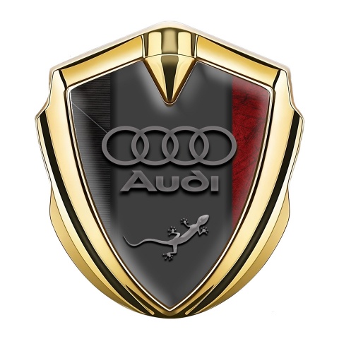 Audi Quattro Emblem Logo Schriftzug Aufkleber Goldtonfarbe mit Schwarz Rot Motiv
