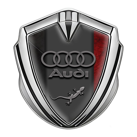 Audi Quattro Emblem Logo Schriftzug Aufkleber Silbertonfarbe mit Schwarz Rot Motiv