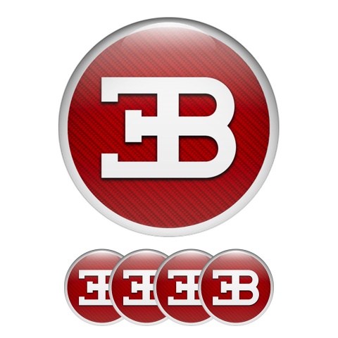 Bugatti 3D Stickers Wheel Center Cap Red Carbon with White Logo