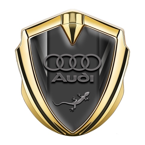 Audi Quattro Seitenflugel Emblem Aufkleber Goldtonfarbe mit Grau Fragmente und Eidechse Logo