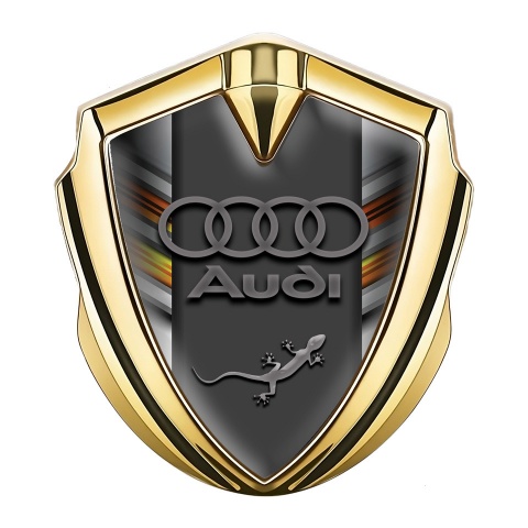 Audi Quattro Abzeichen selbstklebend Goldtonfarbe mit Farbige Bander Basis Auflage