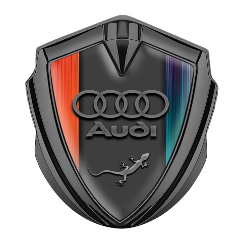 Audi Quattro Emblem Auto Zeichen Graphit Tonfarbe mit farbige Basishalften Design und Klassisch Logo