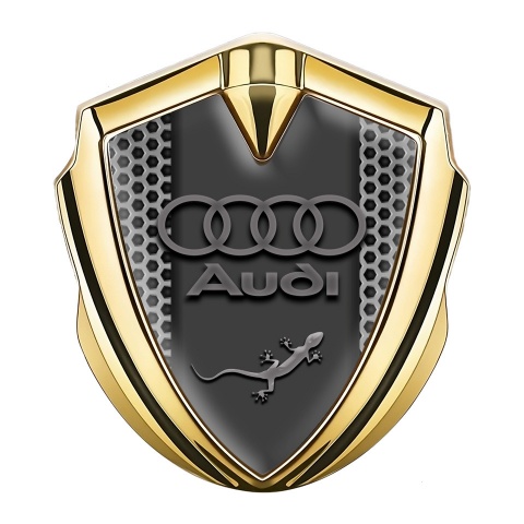 Audi Quattro Emblem Auto Zeichen Goldtonfarbe mit Stahlgeflecht Design und Eidechse Logo