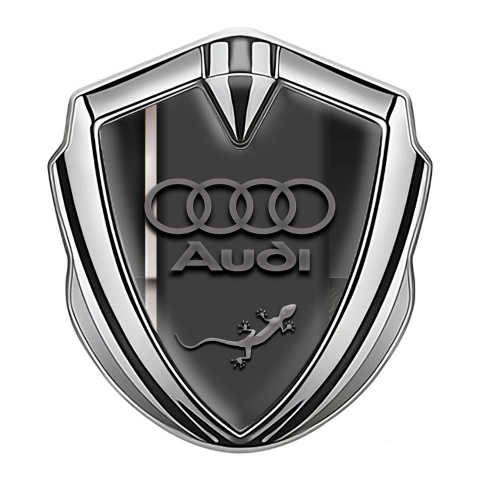 Audi Emblem Aufkleber Autozubehor Silbertonfarbe mit Weisses Band im Basis