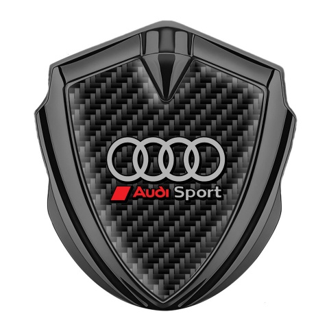 Audi Sport Selbstklebendes Metallaufkleber Emblem Graphit Tonfarbe mit Schwarz Kohlenstoff und Grau Kreise Logo