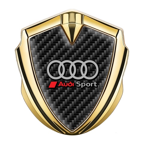 Audi Sport Selbstklebendes Metallaufkleber Emblem Goldtonfarbe mit Schwarz Kohlenstoff und Grau Kreise Logo