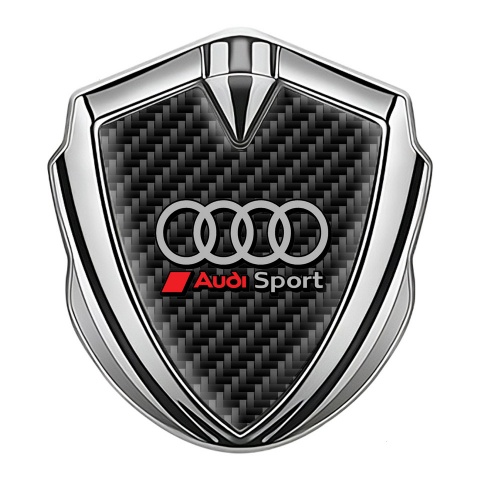 Audi Sport Selbstklebendes Metallaufkleber Emblem Silbertonfarbe mit Schwarz Kohlenstoff und Grau Kreise Logo