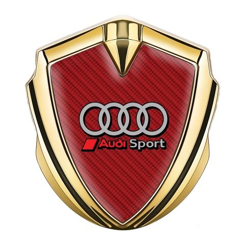 Audi Seitenflugel Emblem Aufkleber Goldtonfarbe mit Rote Carbon Hintergrund und Sport Logo