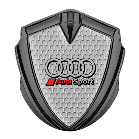 Audi Sport Abzeichen selbstklebend Graphit Tonfarbe mit Grau Bienenwabe Design Basis