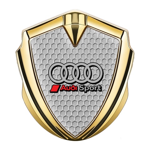 Audi Sport Abzeichen selbstklebend Goldtonfarbe mit Grau Bienenwabe Design Basis