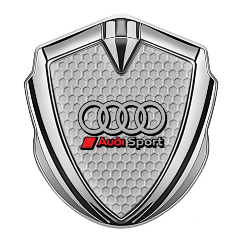 Audi Sport Abzeichen selbstklebend Silbertonfarbe mit Grau Bienenwabe Design Basis