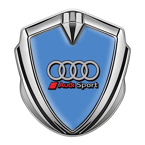 Audi Sport Emblem Aufkleber Autozubehor Silbertonfarbe mit Blau Hintergrund und Grau Rote Logo