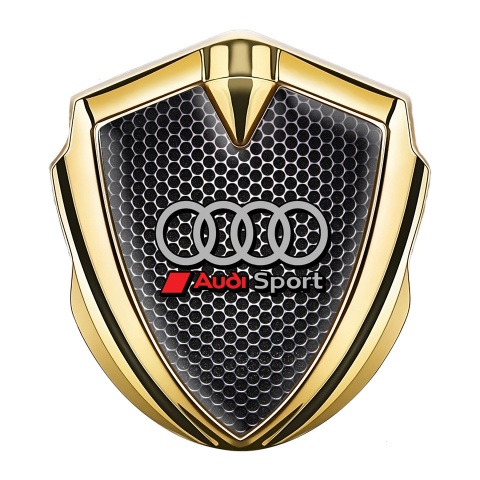 Audi Sport Selbstklebendes Metallaufkleber Emblem Goldtonfarbe mit Perforierter Stahl Effekt