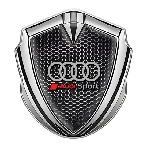 Audi Sport Selbstklebendes Metallaufkleber Emblem Silbertonfarbe mit Perforierter Stahl Effekt