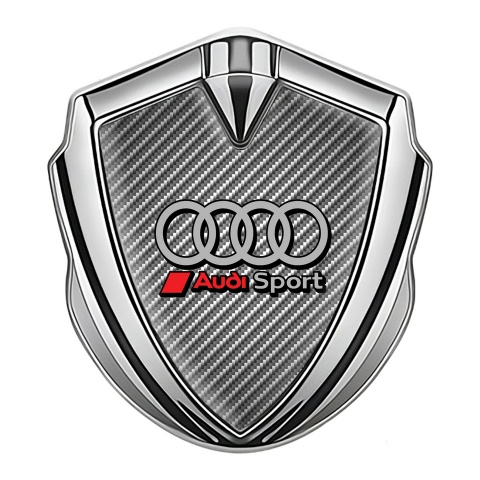Audi Sport Emblem Logo Schriftzug Aufkleber mit Silbertonfarbe Leichter Kohlenstoff Fundaments Stil