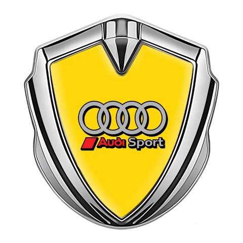 Audi Sport Seitenflugel Emblem Aufkleber Silbertonfarbe mit Gelb Fundaments Design und Grau Logo