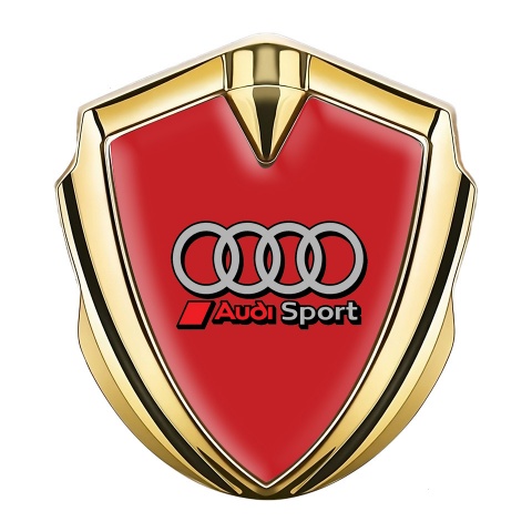 Audi Emblem Abzeichen Goldtonfarbe mit Rote Basis Stil und Grau Logo