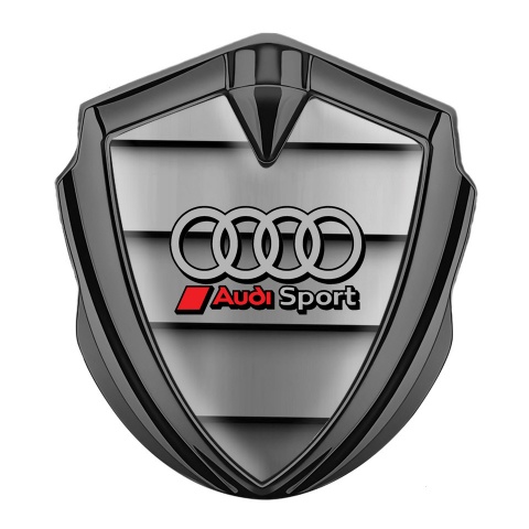 Audi Sport Emblem Aufkleber Autozubehor  Graphit Tonfarbe mit Metalllatten effekt und Grau Rote Logo