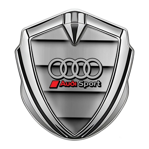 Audi Sport Emblem Aufkleber Autozubehor Silbertonfarbe mit Metalllatten effekt und Grau Rote Logo