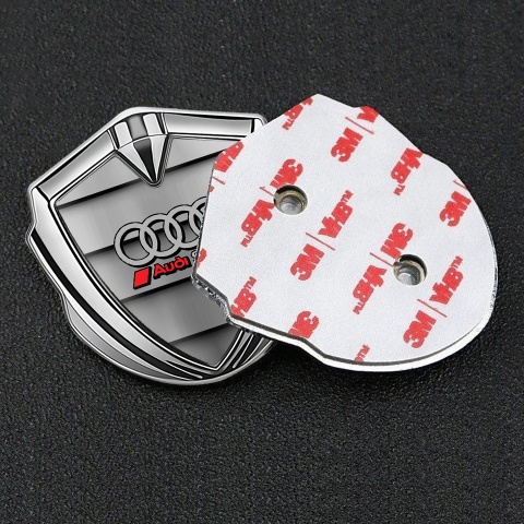 Audi Sport Emblem Aufkleber Autozubehor Silbertonfarbe mit Metalllatten effekt und Grau Rote Logo