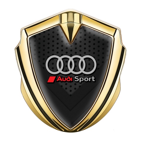 Audi Sport Selbstklebendes Metallaufkleber Emblem Goldtonfarbe mit Dunkles Netz Effekt Basis und Grau Kreise