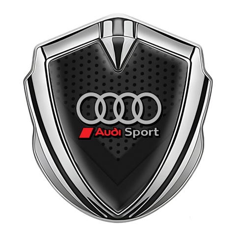 Audi Sport Selbstklebendes Metallaufkleber Emblem Silbertonfarbe mit Dunkles Netz Effekt Basis und Grau Kreise