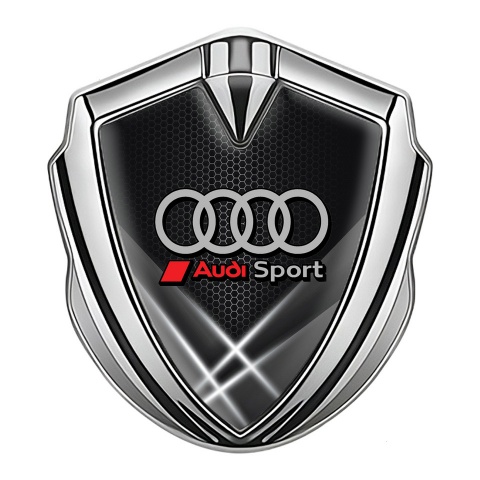 Audi Sport Abzeichen selbstklebend Silbertonfarbe mit Grau Lichter Hintergrund Stil Und Grau Rote Logo