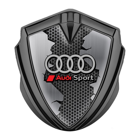Audi Sport Emblem Abzeichen selbstklebend Graphit Tonfarbe mit Zerrissener Stahl Basis Effekt