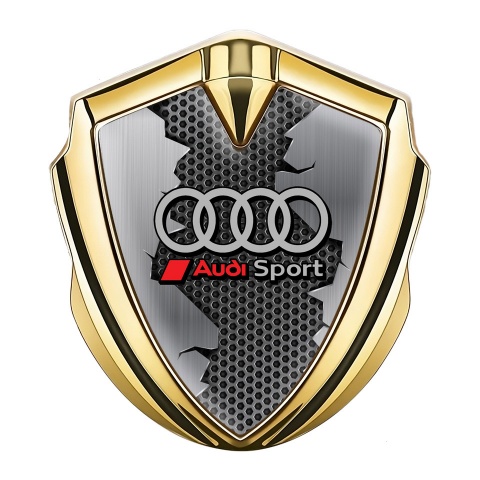 Audi Sport Emblem Abzeichen selbstklebend Goldtonfarbe mit Zerrissener Stahl Basis Effekt