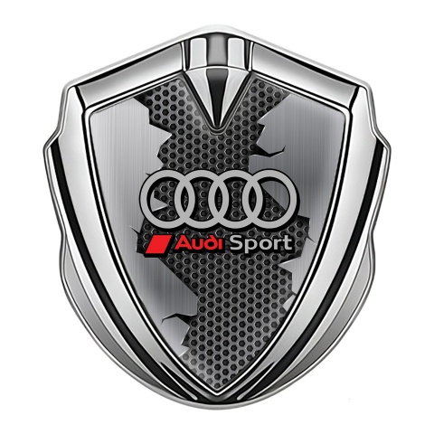 Audi Sport Emblem Abzeichen selbstklebend Silbertonfarbe mit Zerrissener Stahl Basis Effekt