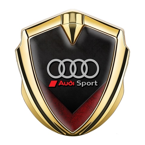 Audi Sport Selbstklebendes Metallaufkleber Emblem Goldtonfarbe mit Schwarz Rot Fragmente Im Basis