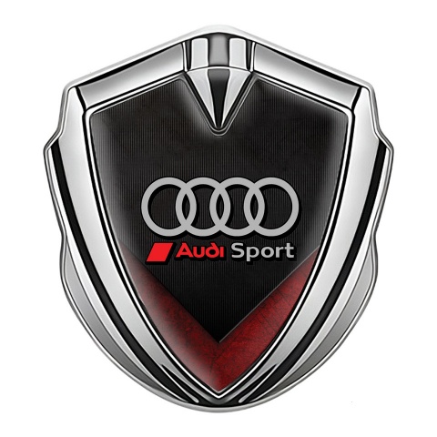 Audi Sport Selbstklebendes Metallaufkleber Emblem Silbertonfarbe mit Schwarz Rot Fragmente Im Basis