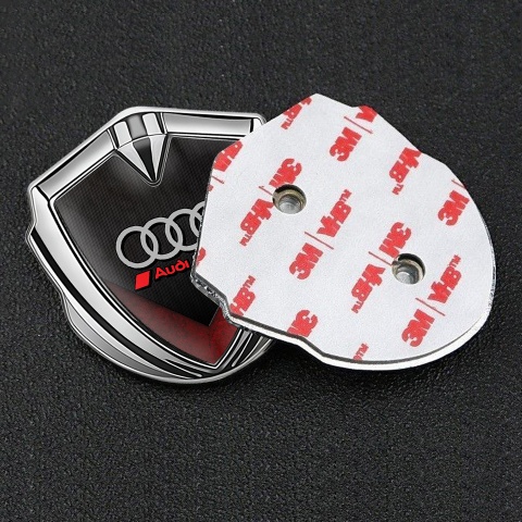 Audi Sport Selbstklebendes Metallaufkleber Emblem Silbertonfarbe mit Schwarz Rot Fragmente Im Basis