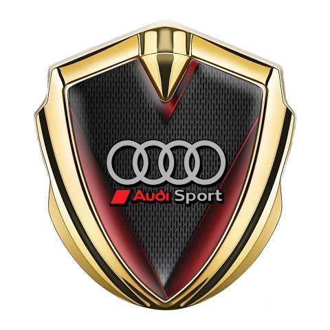 Audi Sport Seitenflugel Emblem Aufkleber Goldtonfarbe mit Rote Flugel Effekt Fundaments