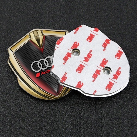 Audi Sport Seitenflugel Emblem Aufkleber Goldtonfarbe mit Rote Flugel Effekt Fundaments