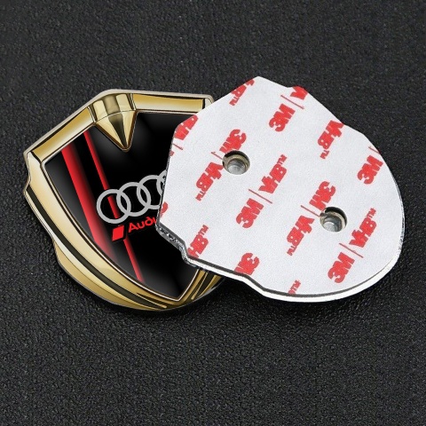 Audi Sport Emblem Abzeichen Goldtonfarbe mit Uberlappende rotschwarze Segel Design