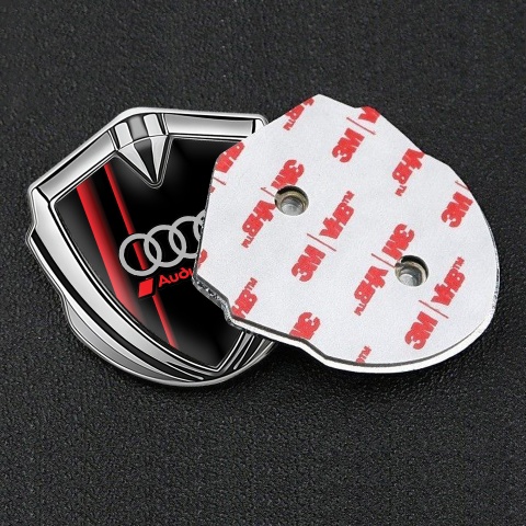 Audi Sport Emblem Abzeichen Silbertonfarbe mit Uberlappende rotschwarze Segel Design