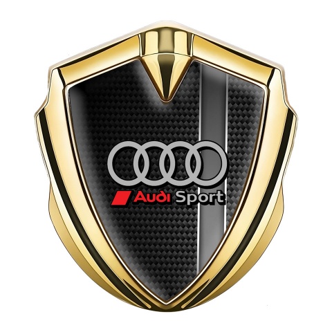 Audi Abzeichen selbstklebend Goldtonfarbe mit Schwarz Kohlenstoff Sportmotiv design