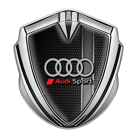 Audi Abzeichen selbstklebend Silbertonfarbe mit Schwarz Kohlenstoff Sportmotiv design