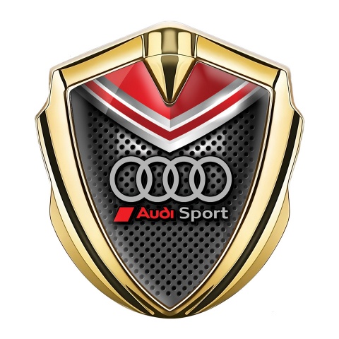 Audi Fender Emblem Badge Gold Perforated Metal Red Crest