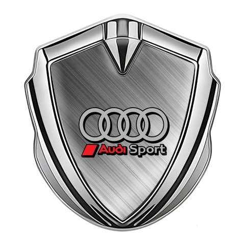 Audi Trunk Emblem Badge Silver Brushed Steel Sport Red Logo