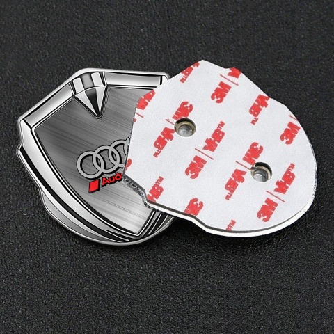 Audi Trunk Emblem Badge Silver Brushed Steel Sport Red Logo