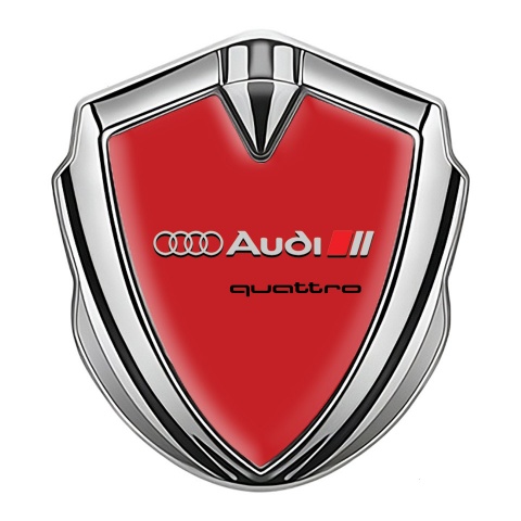 Audi Bodyside Domed Emblem Silver Red Base Quattro Sport Design