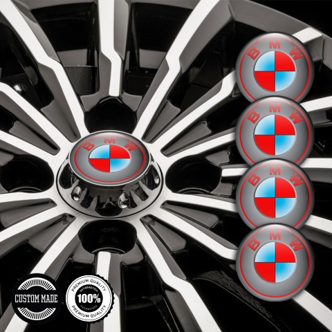 BMW Stickers for Wheels Center Caps Grey Red Circle Design